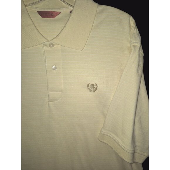 Izod Mens Yellow Striped Polo Shirt Embroidered Logo Large - Picture 2 of 8
